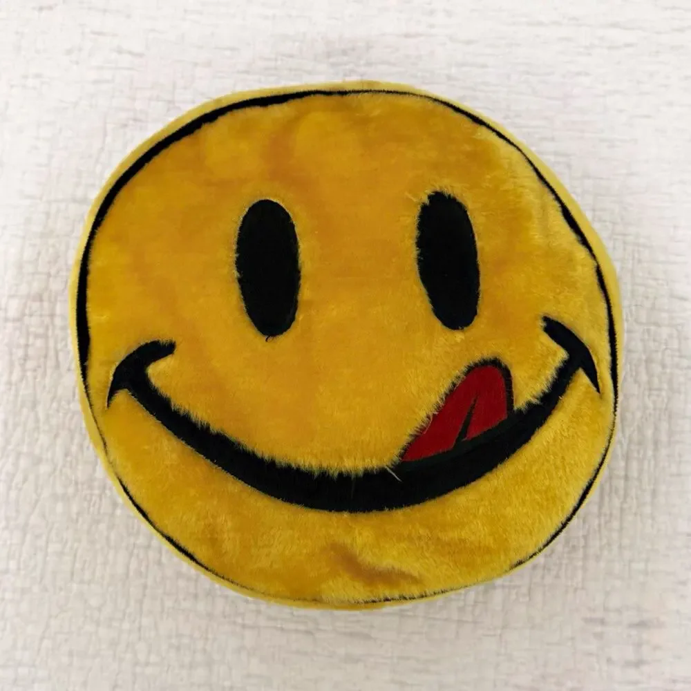 Vintage Joe Boxer Smiley Face Decorative Pillow Plush Round Yellow 10 in Kids